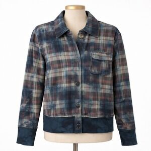 Roxy Y2K Grunge Tie Dye Plaid Jacket Sz L Multicolor Snap Button Insulated Indie
